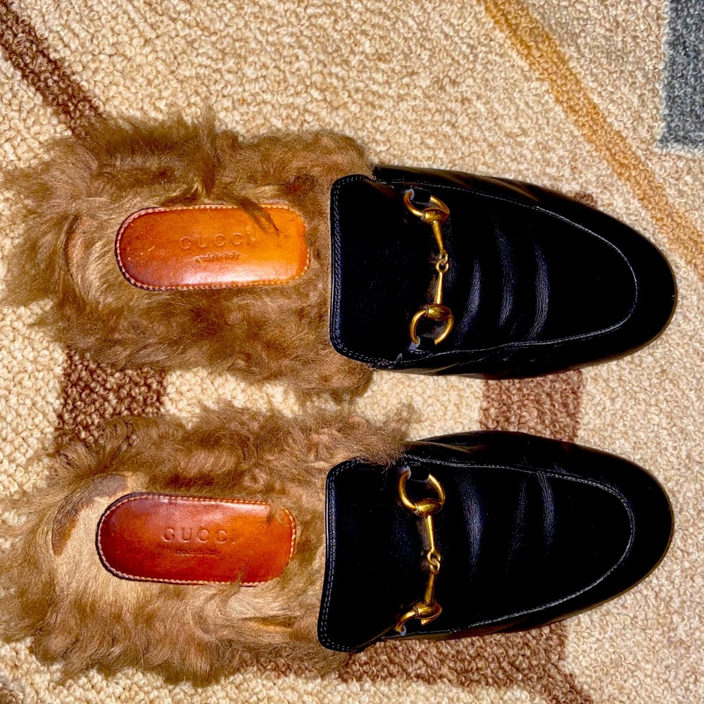Gucci Princetown Fur-Lined Leather Slipper